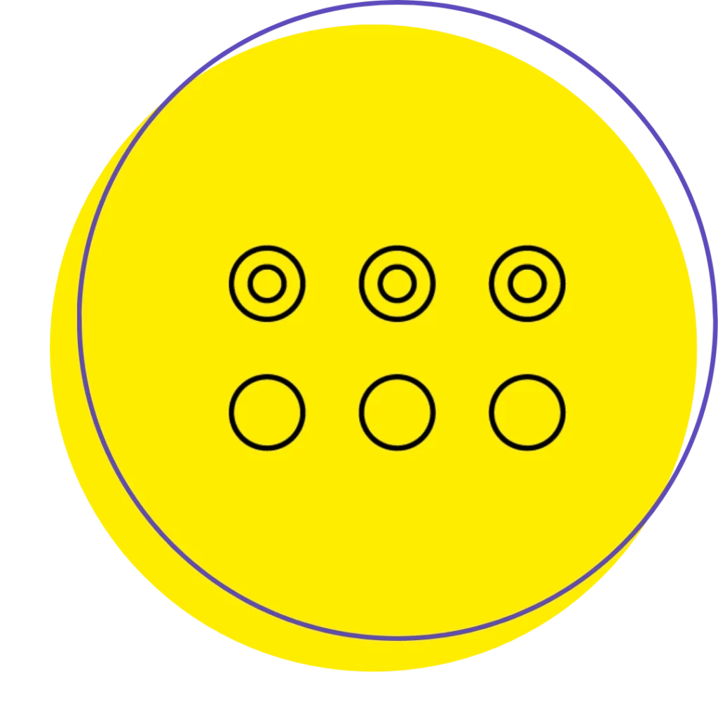 Icône ronde jaune avec des cercles représentant la simplicité et l'accessibilité des solutions de répondeur téléphonique professionnel.