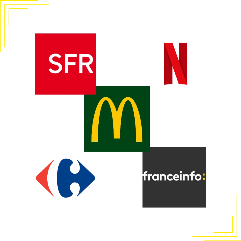 Montage de logos iconiques comme SFR, McDonald's, et Carrefour, qui ont appris à créer un jingle de marque efficace et mémorisé